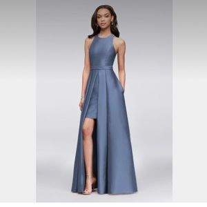 David's Bridal / Mikado Bridesmaids Step Through Ballgown in Blue Steel  *OBO!*